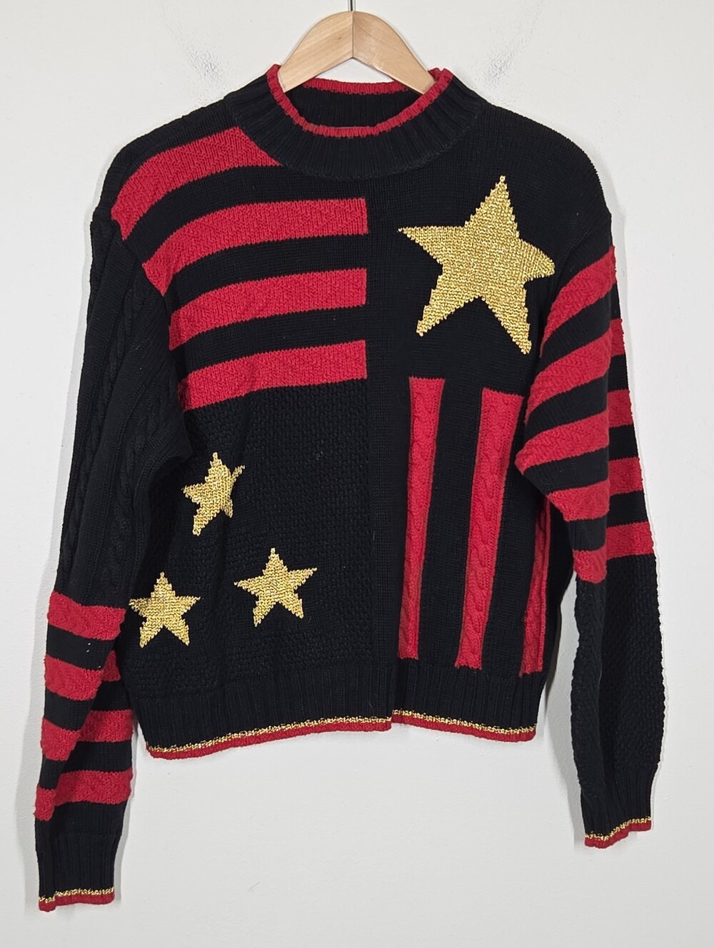 Vtg 90s Liz Wear Stars And Stripes Sweater L Artsy Maximalist Nautical Patriotic